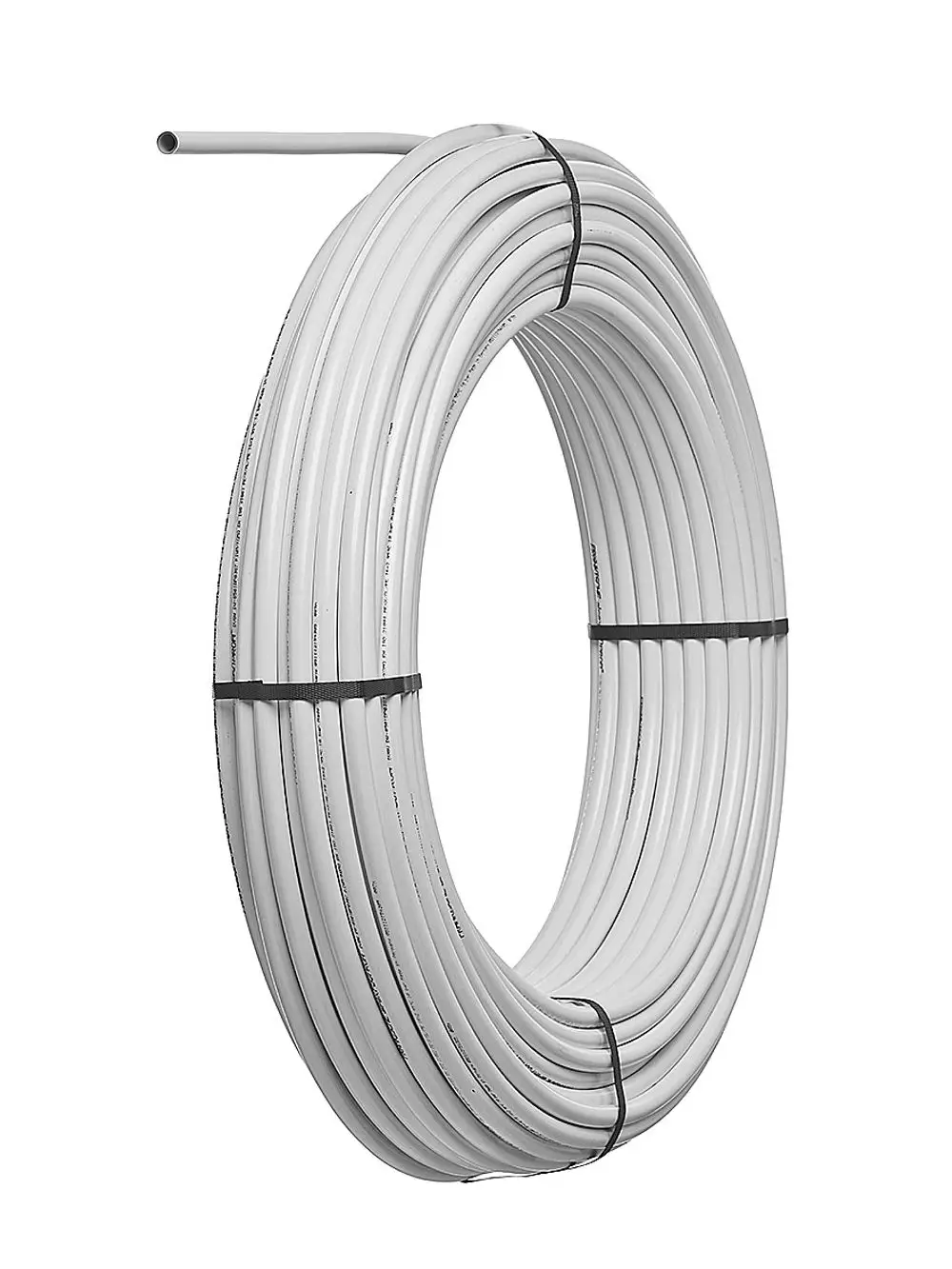 Weiße Rohrleitung in Ringen, hergestellt von Fränkische, zum Anschluss von Heizsystemen oder Sanitärinstallationen.